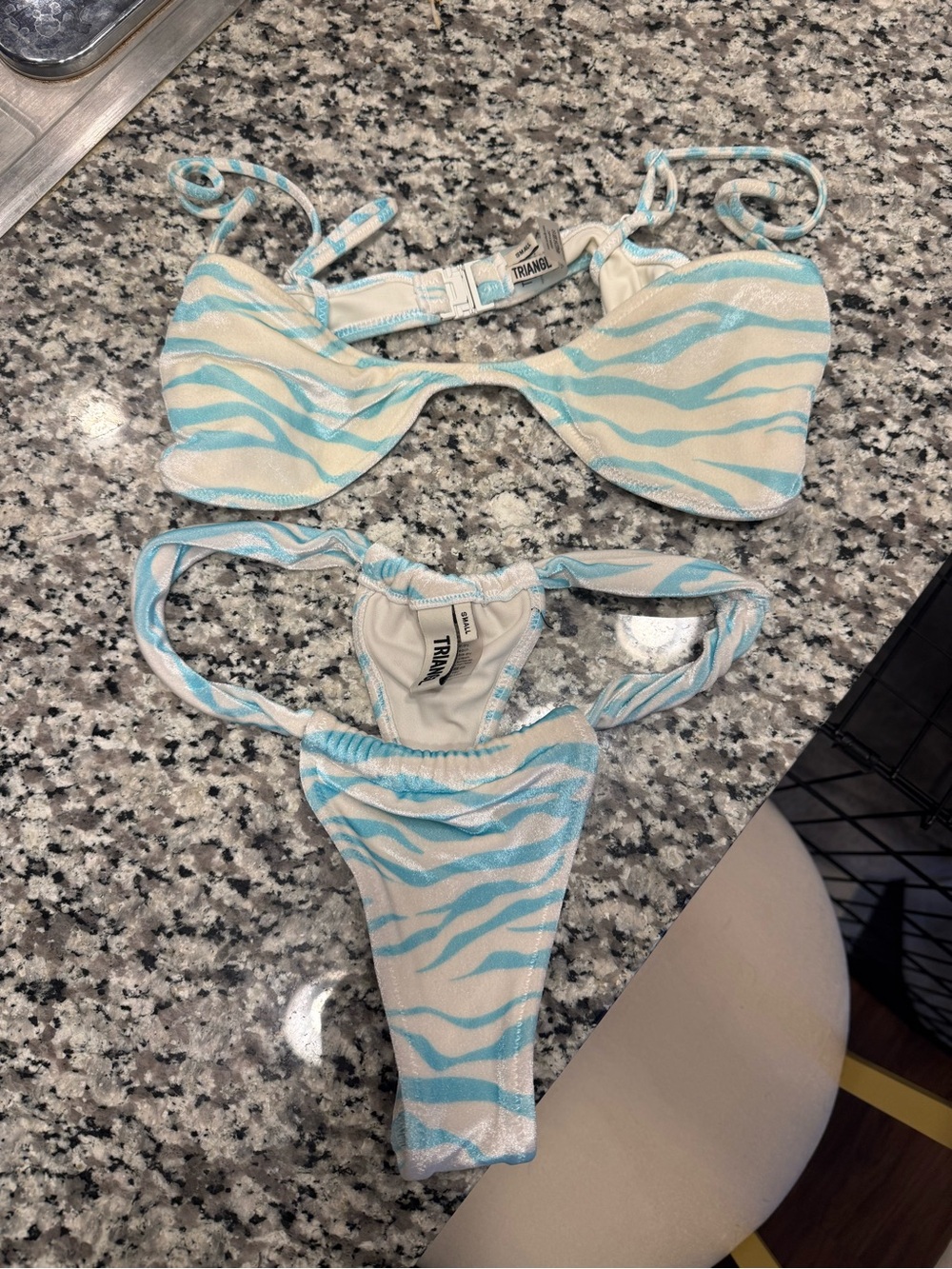 triangl swimwear Light Blue and Cream Zebra-Stripe Bikini